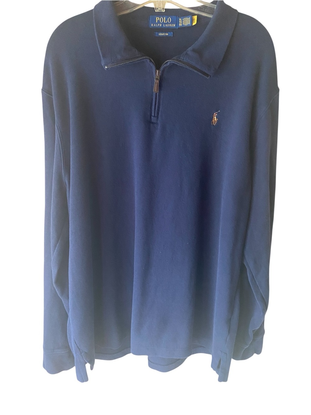Polo Ralph Lauren Estate Rib blue Quarter Zip Pullover Sweater Men’s XL cotton